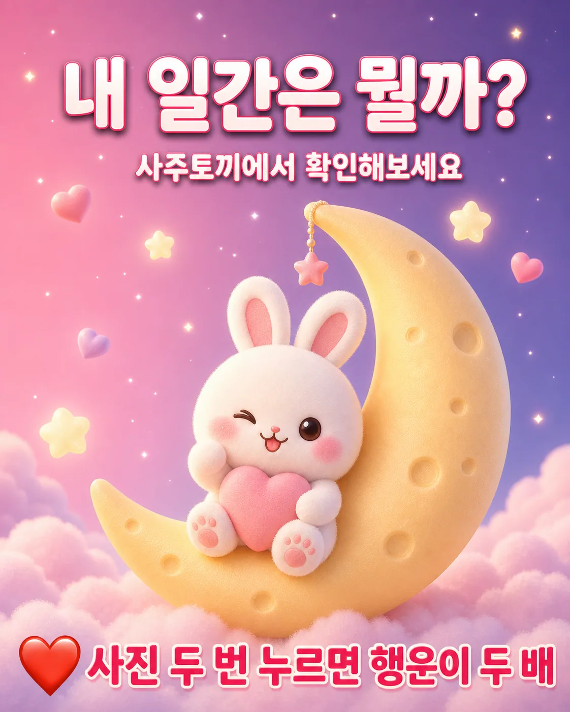 토끼가 윙크하며 하트를 안고 있는 모습과 함께 내 일간은 뭘까 문구가 적힌 이미지