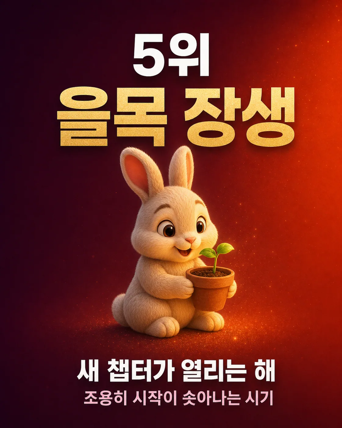 작은 화분에 심긴 새싹을 두 손으로 소중하게 들고 있는 토끼