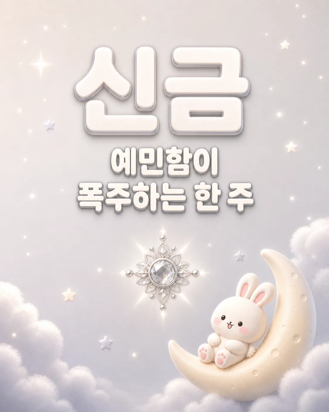 보석 모양의 문양과 함께 신금 예민함이 폭주하는 한 주라는 글자가 적힌 이미지
