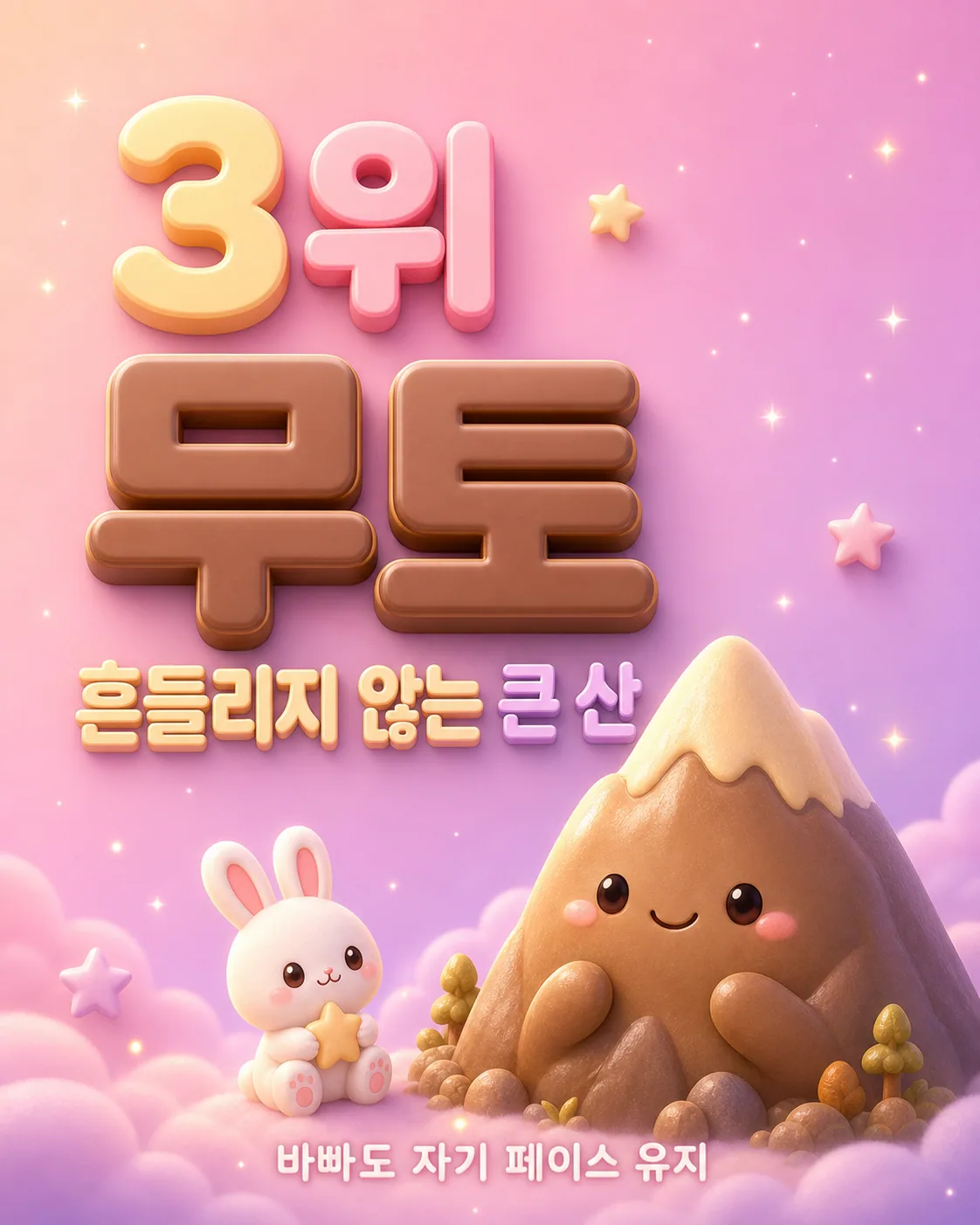 산 캐릭터와 토끼가 그려져 있고 3위 무토 흔들림 없는 큰 산이라는 글자가 적힘