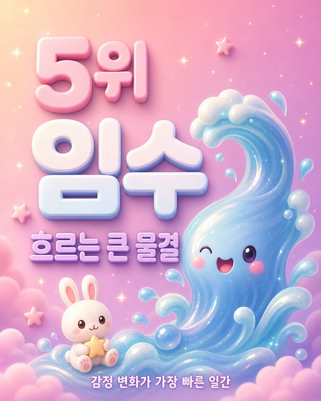 물결 캐릭터와 토끼가 그려져 있고 5위 임수 흐르는 큰 물결이라는 글자가 적힘