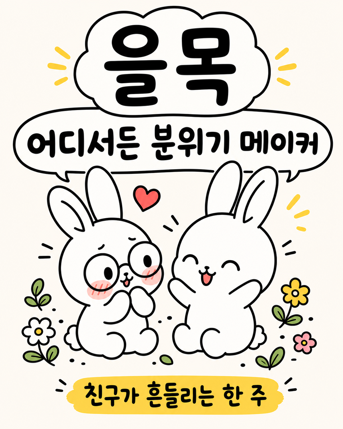 눈물을 흘리며 슬퍼하는 토끼 위로 '이제 끝인가'라는 말풍선과 '한 달 전엔 강남에서'라는 메모