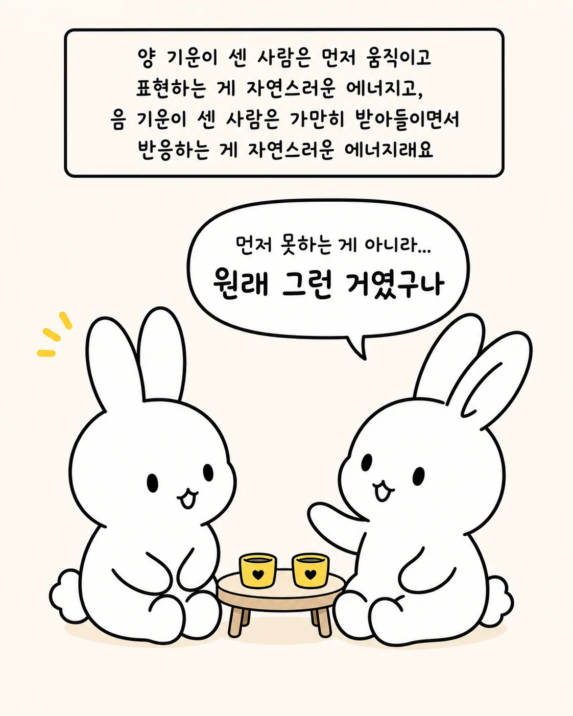 서로를 바라보며 행복하게 웃고 있는 두 토끼 캐릭터