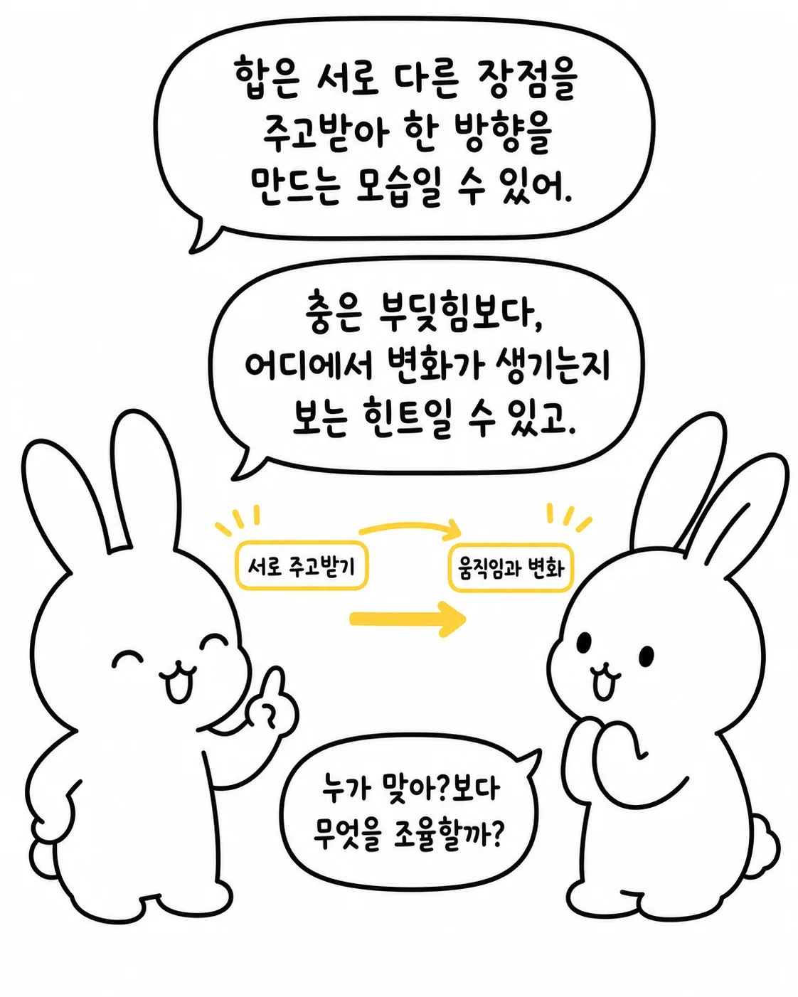 체크리스트를 함께 작성하며 대화하는 두 토끼