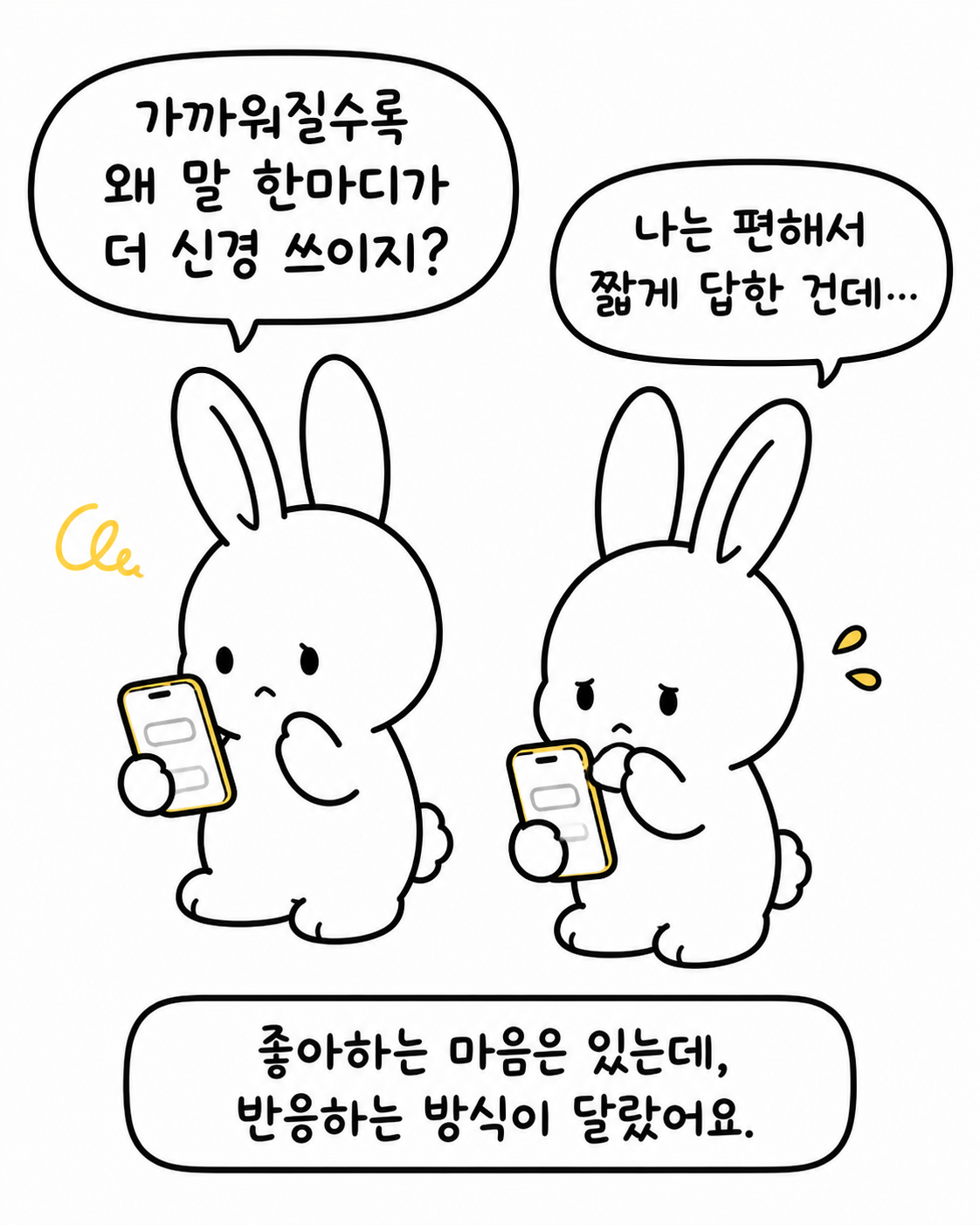 메신저 대화로 인해 서운함을 느끼는 토끼들