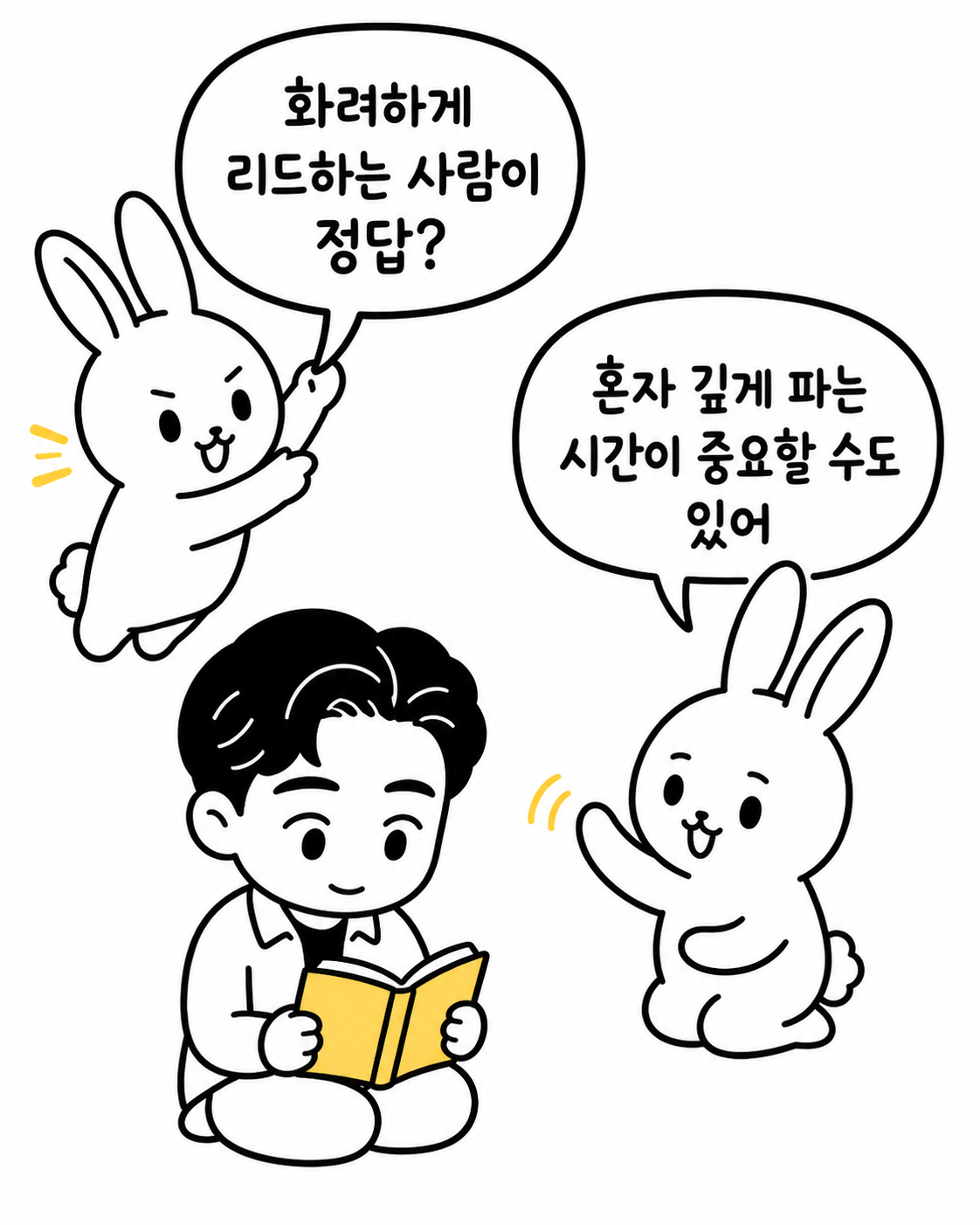 박서준이 책을 읽고 토끼가 혼자만의 시간이 중요할 수 있다고 이야기하는 장면