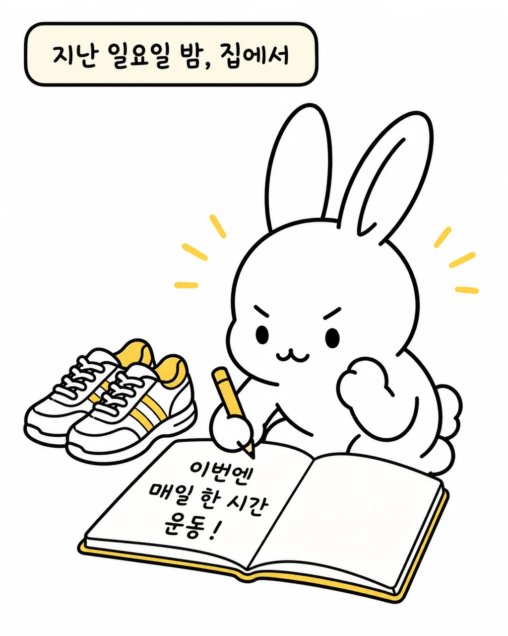 일요일 밤 운동 계획을 다이어리에 적으며 결의를 다지는 토끼