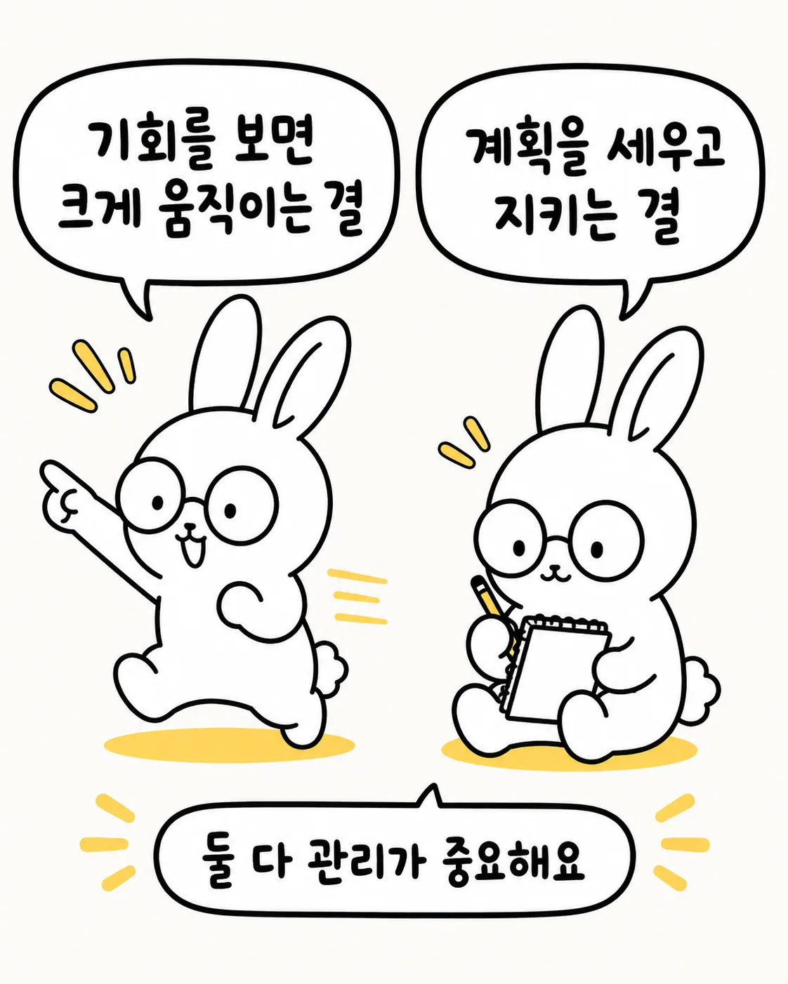 돈 쓰는 모양이 달라도 틀린 게 아니라는 말과 함께 서류를 들고 대화하는 두 토끼