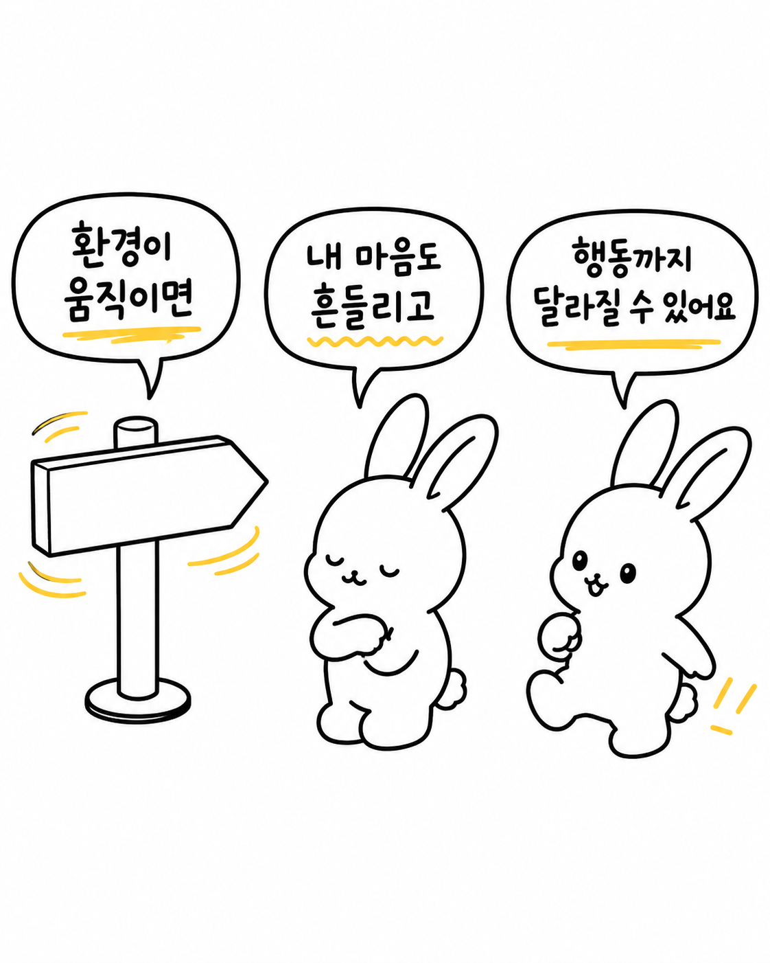 두 토끼가 종이를 펼쳐놓고 사주는 반응을 보는 참고표라고 대화하는 모습