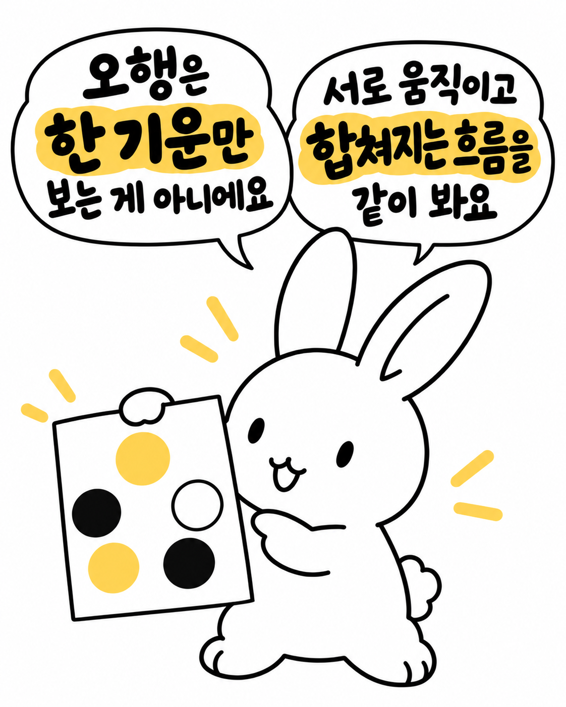 오행 원리가 담긴 그림을 들고 설명하는 토끼