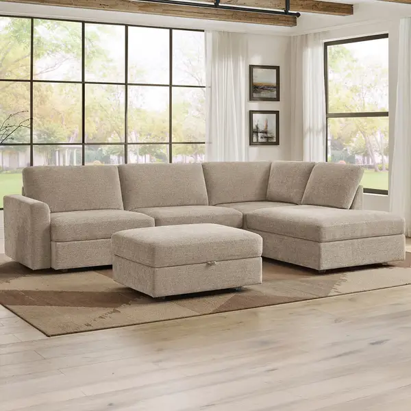 Oswin Fabric 3-Piece Sectional with Storage Ottoman