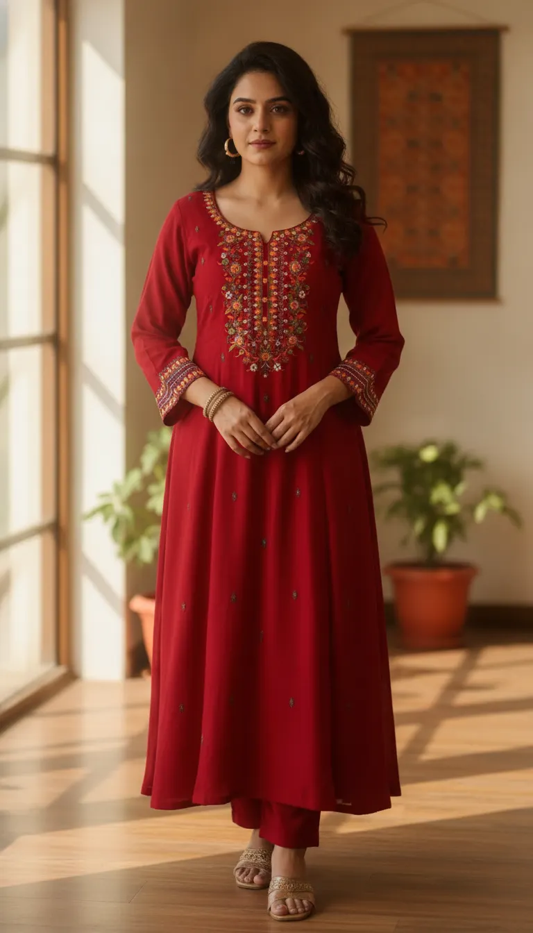 Elegant Red Embroidered Salwar Kameez - North Indian Fashion by Srihanjali’s Creation