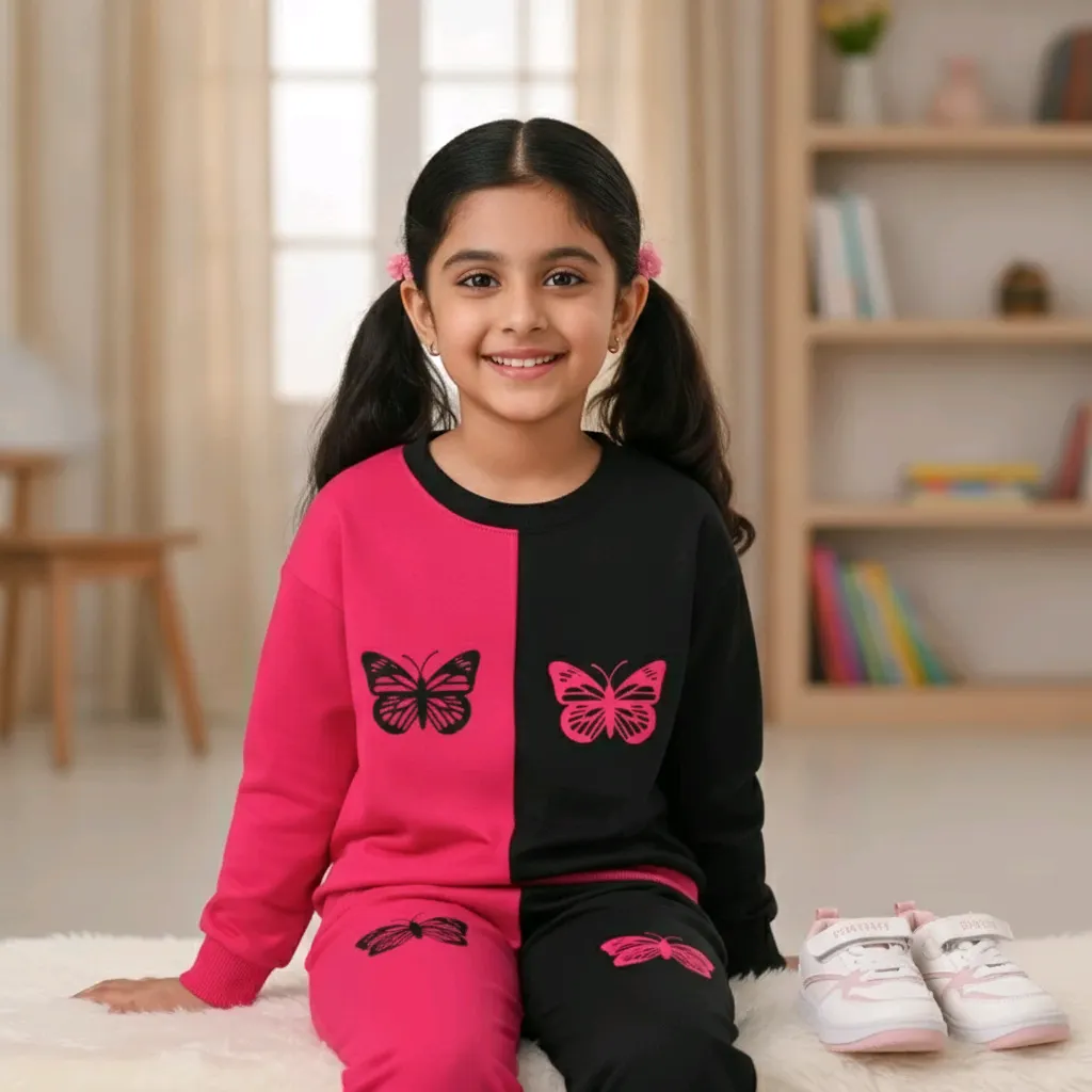 Girls Full Sleeve Round Neck Butterfly Print T-shirt - ARANGANAYAGI TEX