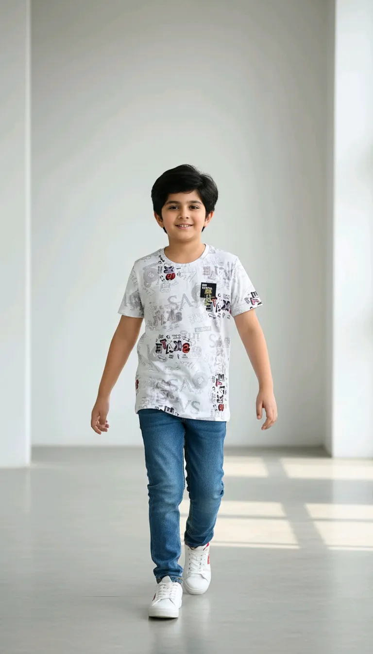 AYN GARMENTS - Boys' Printed Half Sleeve Round Neck T-shirt