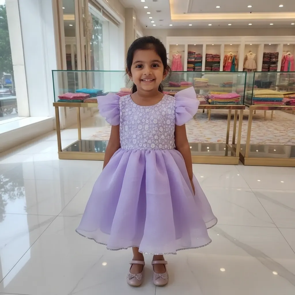 Girls Lilac Floral Organza Party Gown - Tamilnadu Readymades