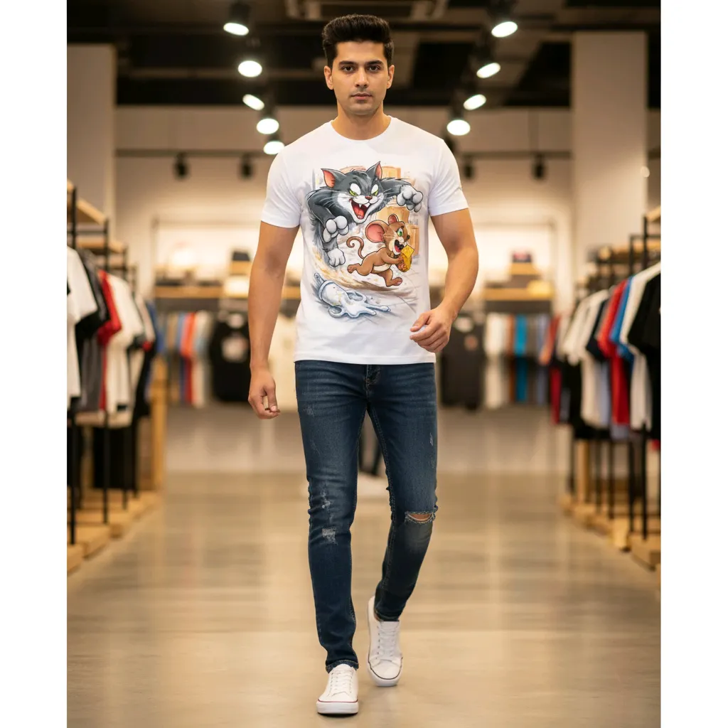 Cartoon Printed Round Neck T-Shirt - DA Garments