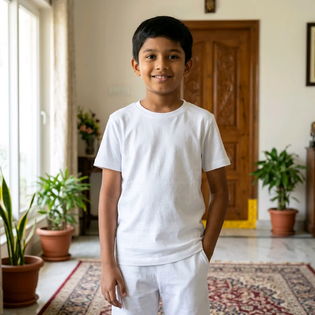 Kids White Half Sleeve Round Neck T-Shirt