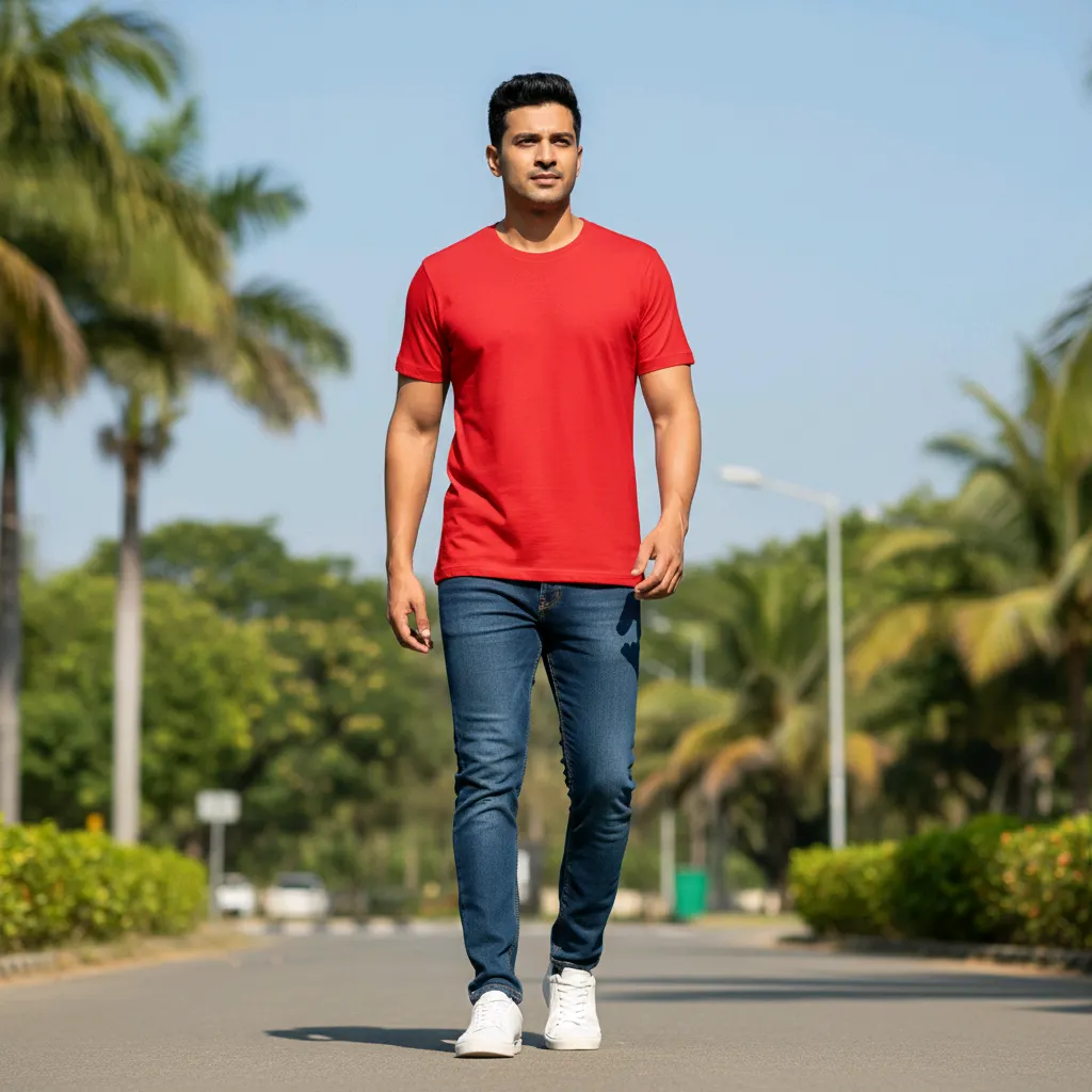 Classic Red Round Neck T-shirt for Men - Your Companyda