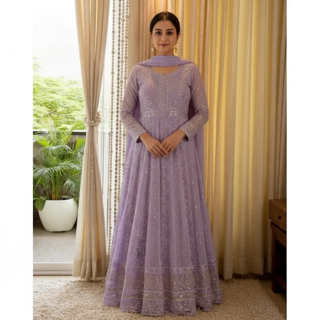 Lavender 3/4 Sleeve Stitched Chudidar Set - Women's Ethnic Wear