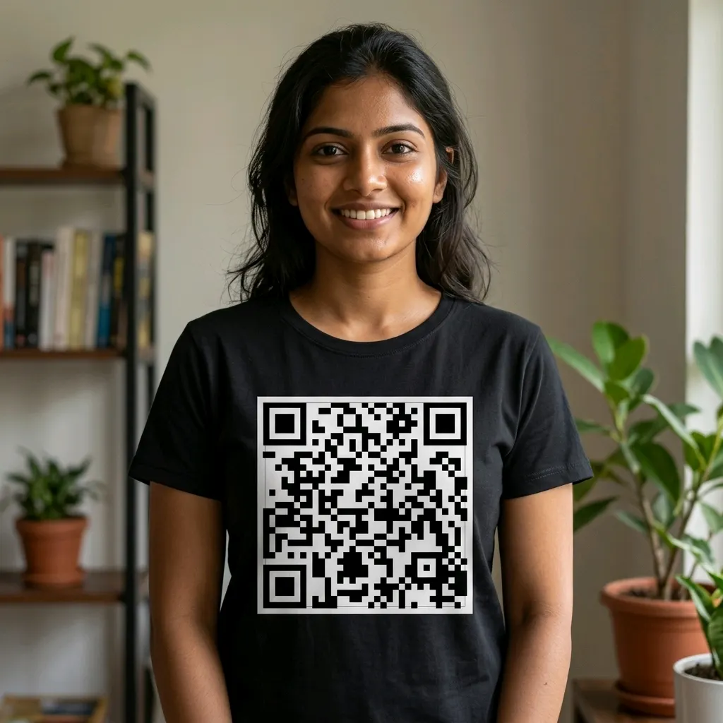 Black Round Neck T-Shirt with QR Code - Teezers