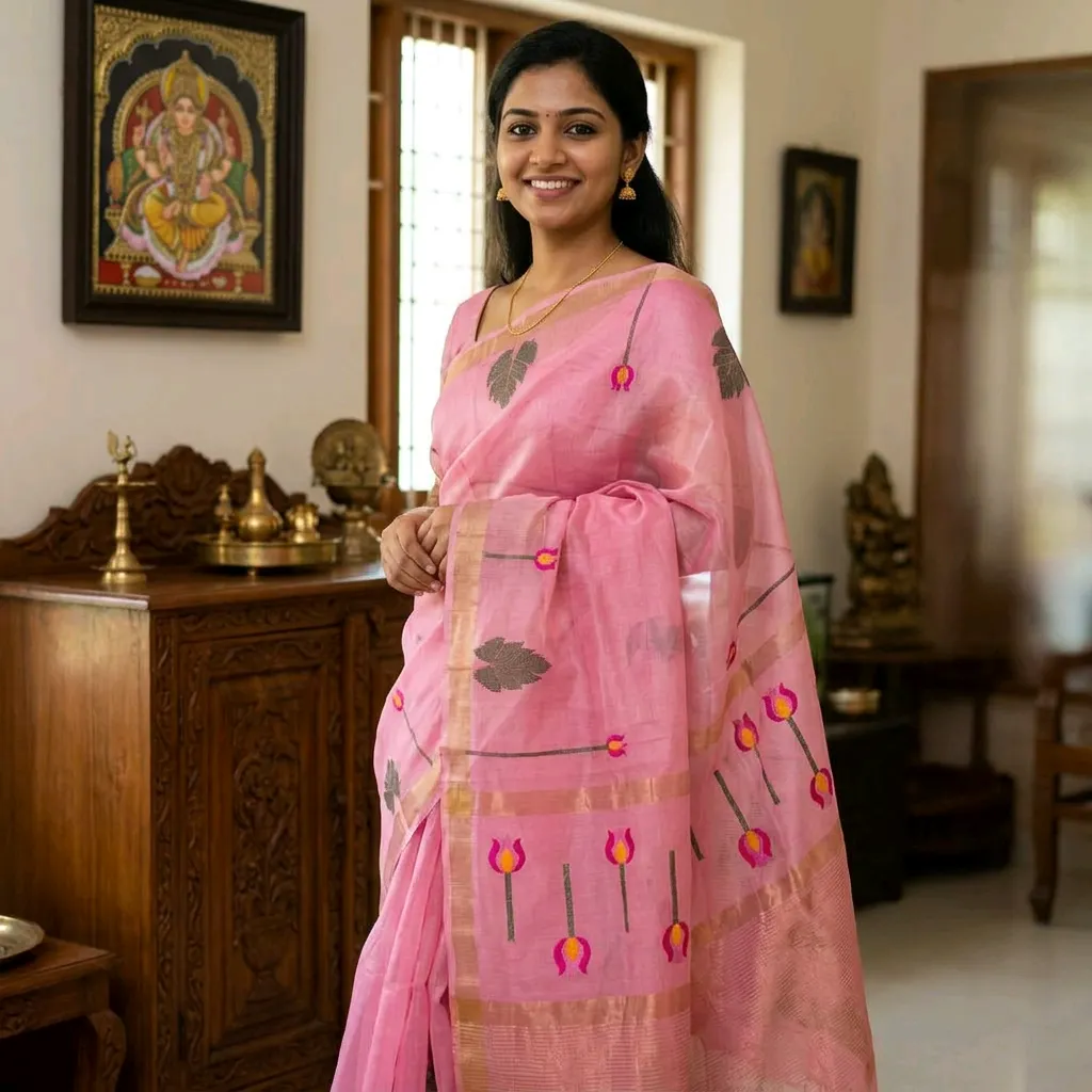 Elegant Pink Handloom Saree - Your Companyftyy