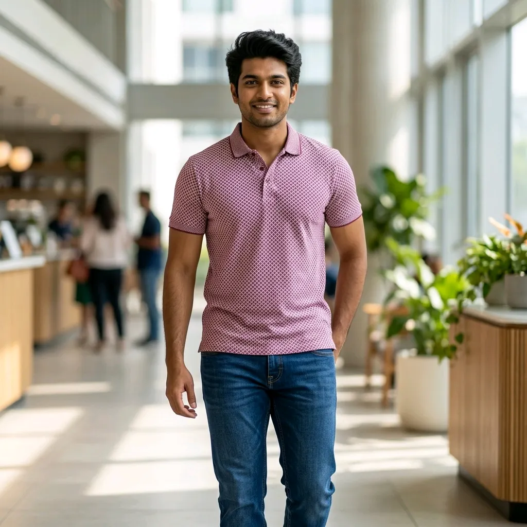 Geometric Patterned Polo T-Shirt for Men - ORIGIN TEXTILES