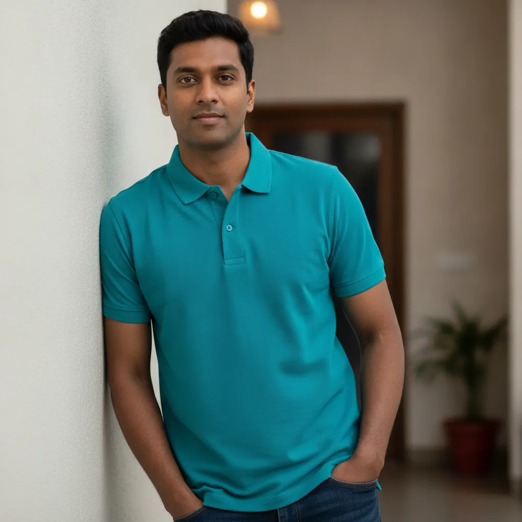 ORIGIN TEXTILES Men's Half Sleeve Polo T-shirt - Teal Green