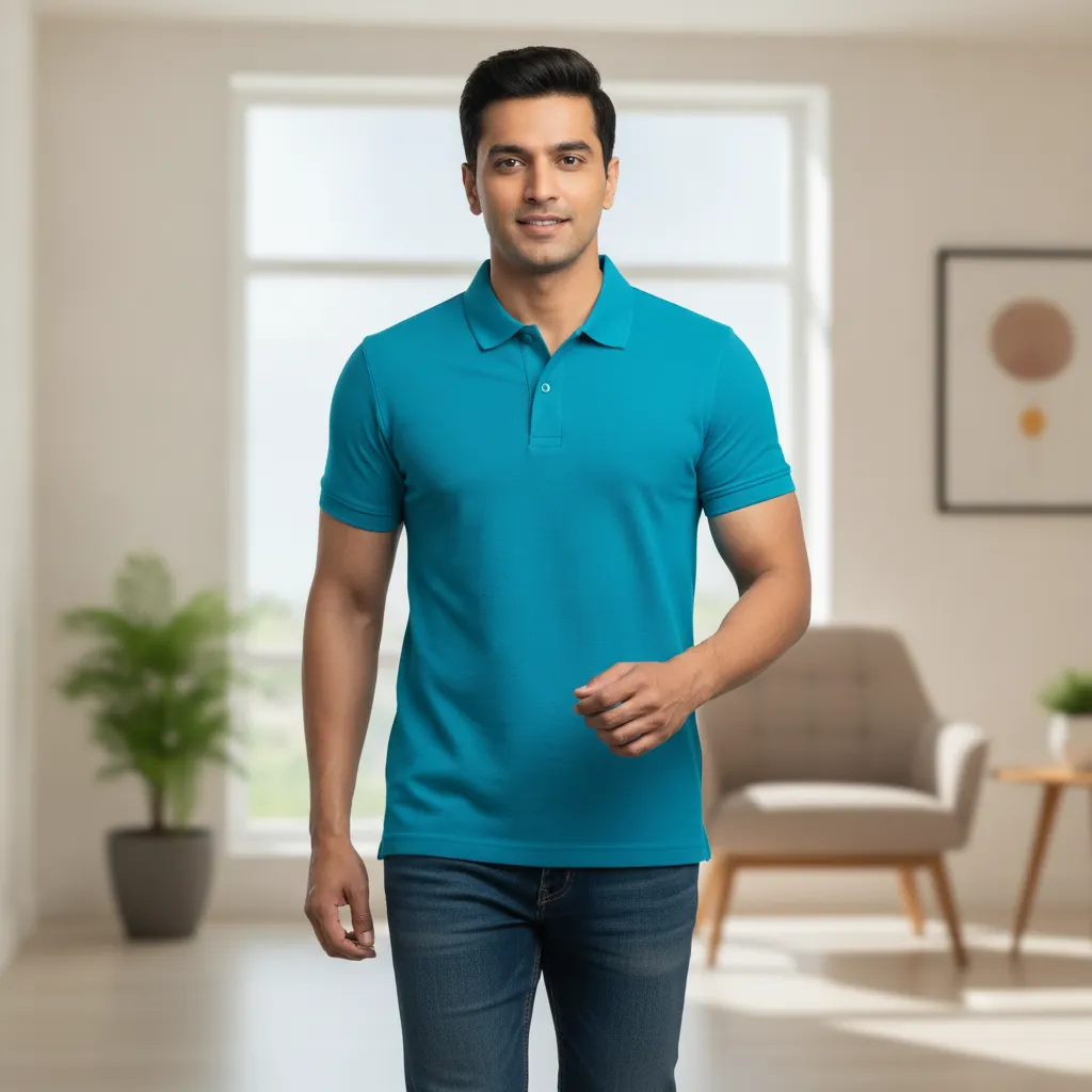 Men's Teal Blue Half-Sleeve Polo T-Shirt - ORIGIN TEXTILES