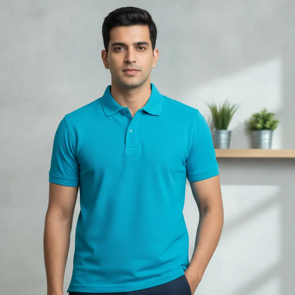 Men's Aqua Blue Half Sleeve Polo T-shirt by ORIGIN TEXTILES