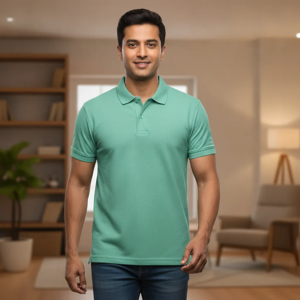 Mint Green Half Sleeve Polo T-shirt for Men - ORIGIN TEXTILES