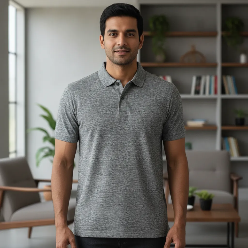 Men's Grey Melange Half Sleeve Polo T-Shirt - ORIGIN TEXTILES