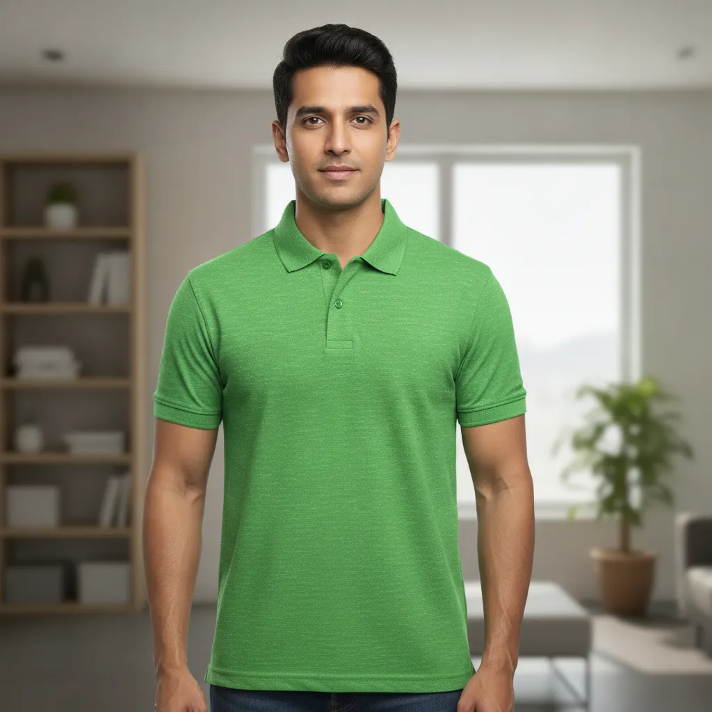 ORIGIN TEXTILES Men's Half Sleeve Polo T-shirt - Vibrant Green Melange