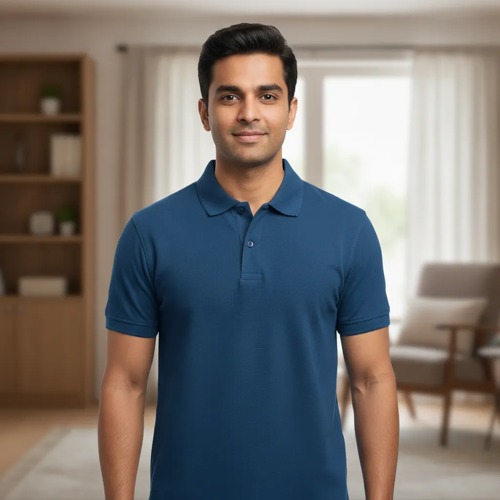 ORIGIN TEXTILES Men's Wheatish Blue Half Sleeve Polo T-shirt