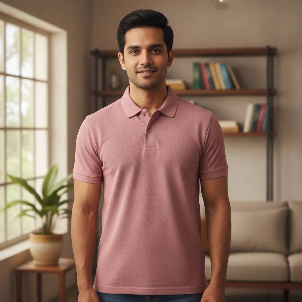 Men's Pink Half-Sleeve Polo T-shirt by ORIGIN TEXTILES