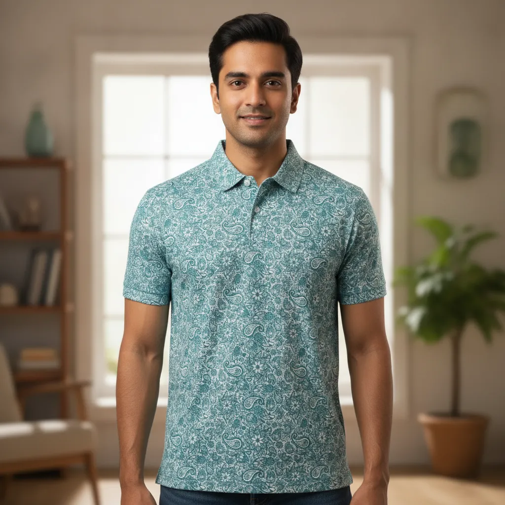 ORIGIN TEXTILES Men's Paisley Print Half-Sleeve Polo T-shirt