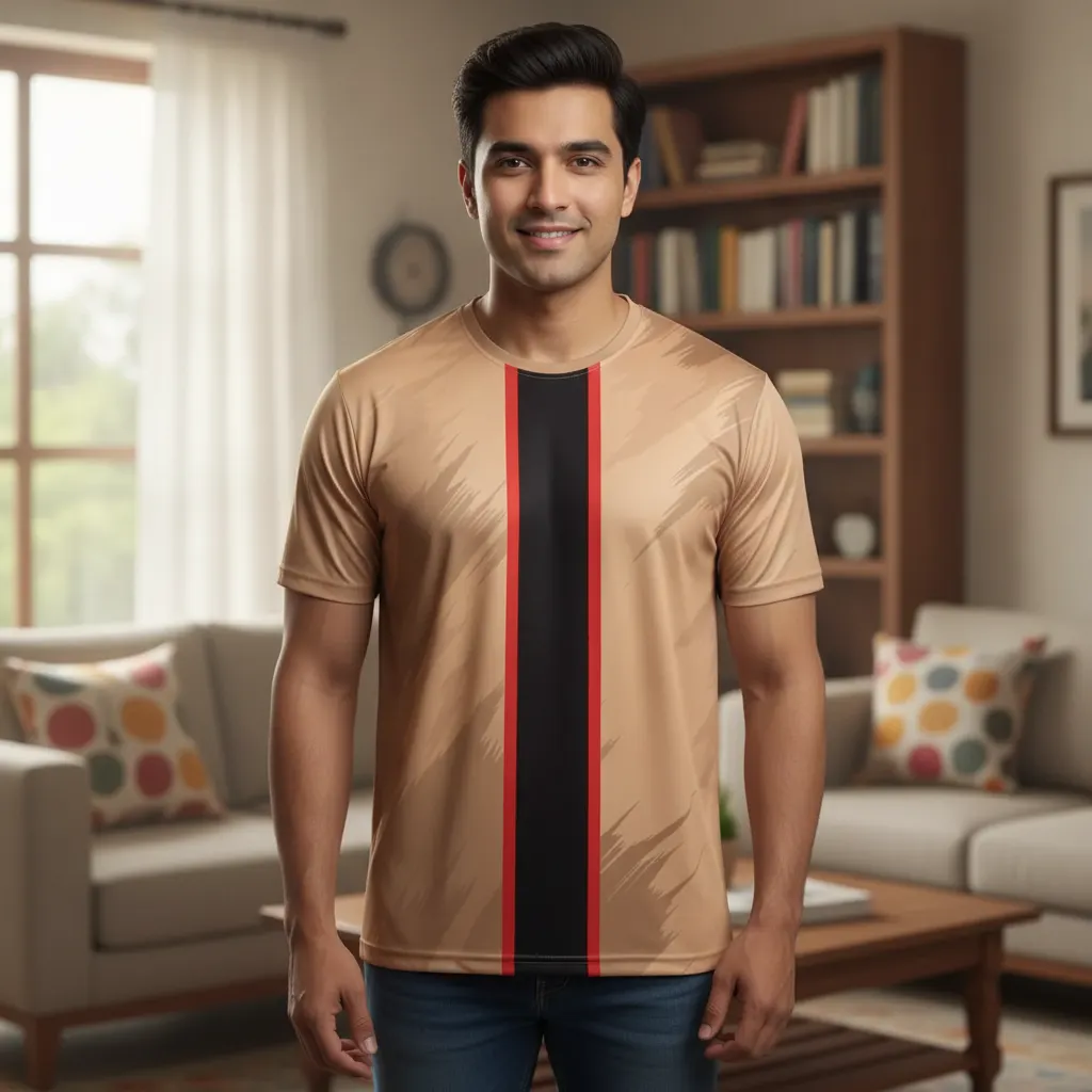 ORIGIN TEXTILES Men's Wheatish Skin Tone South Indian Half Sleeve Round Neck T-shirt