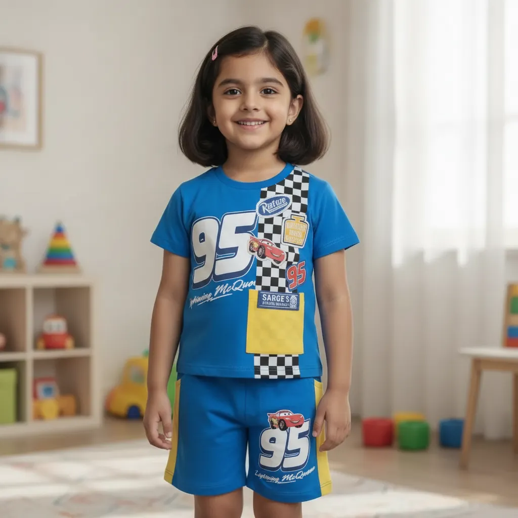Kowsi Collections Disney Lightning McQueen Blue T-Shirt and Shorts Set for Girls