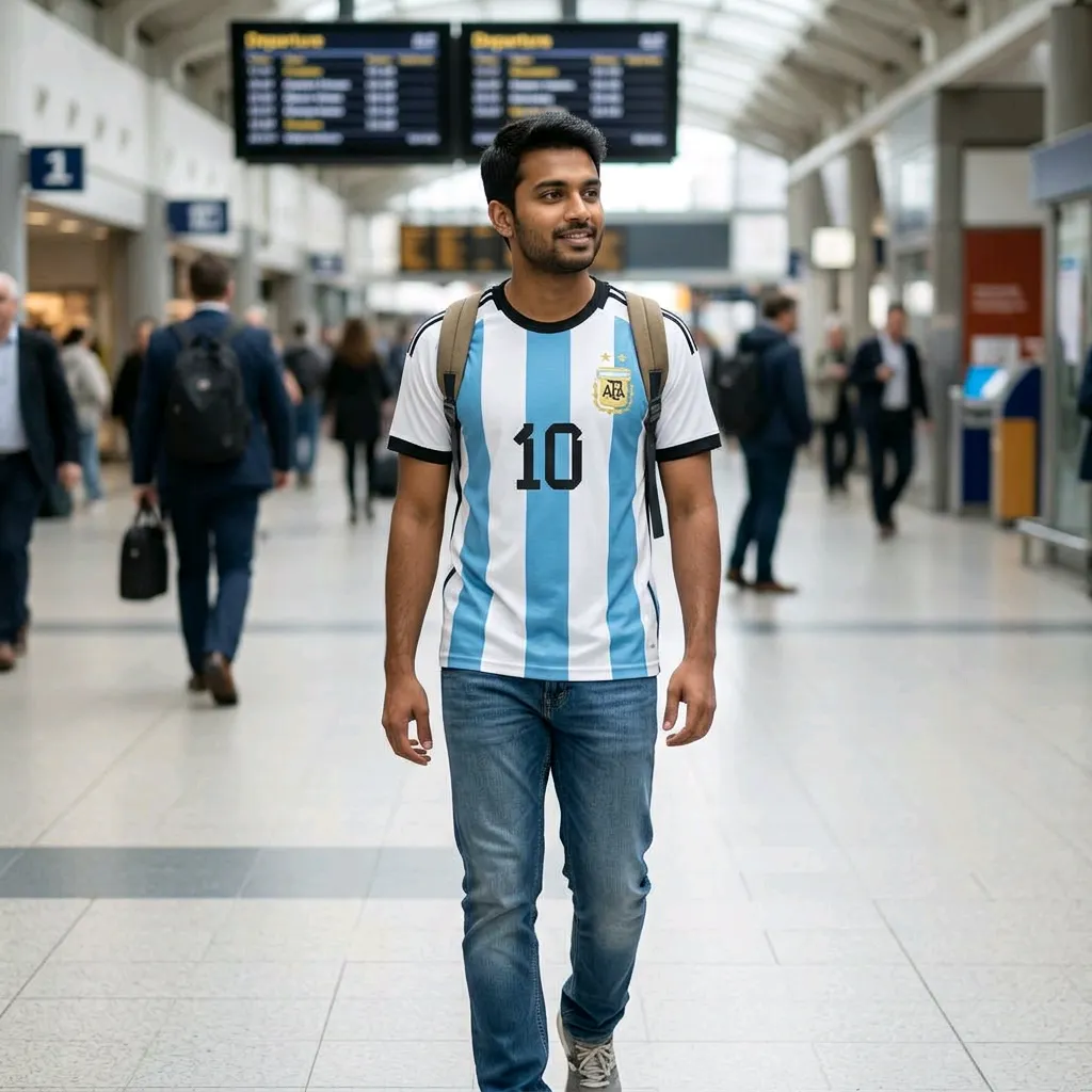 Argentina National Football Team Jersey - Round Neck T-Shirt