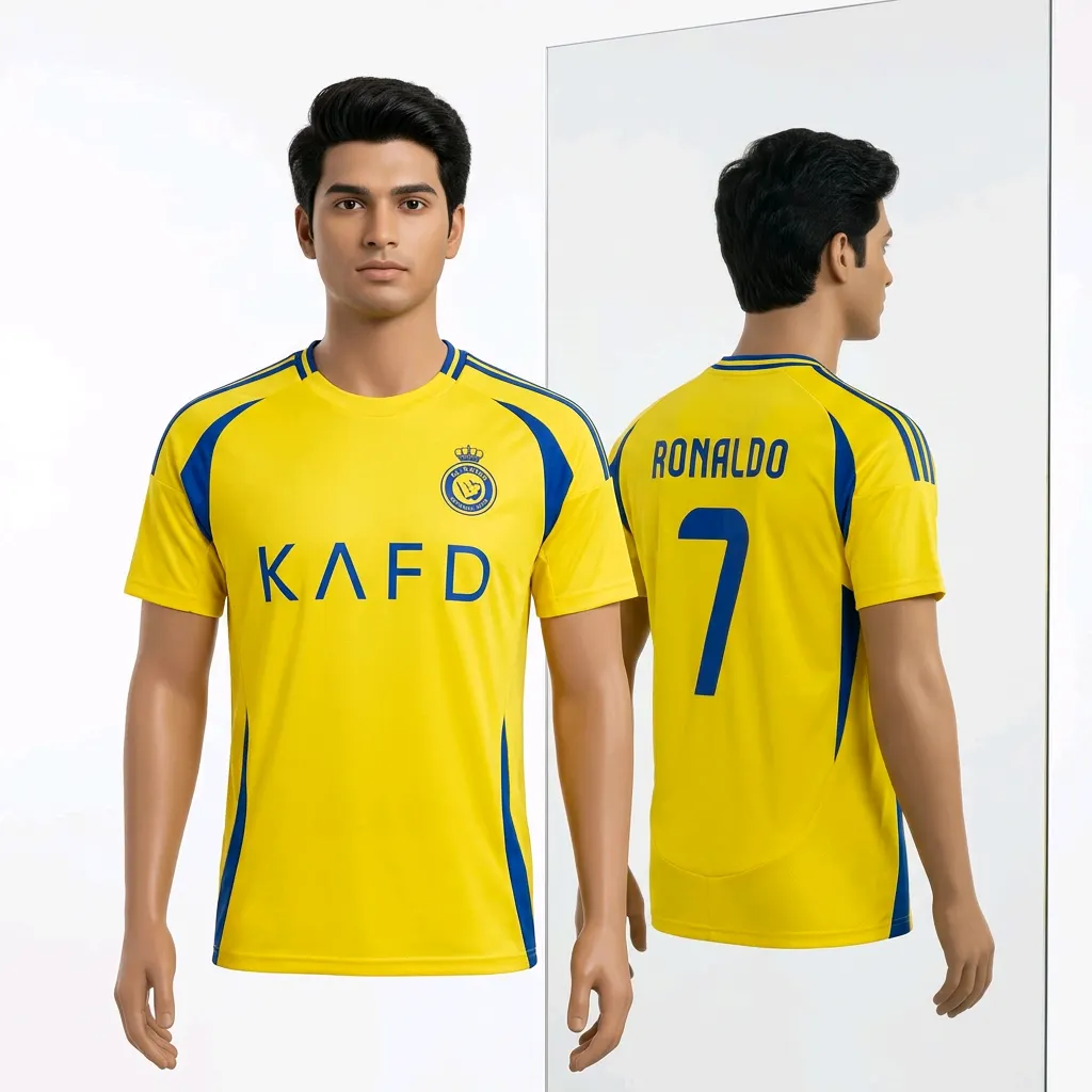 Yellow Ronaldo #7 Round Neck Football Jersey - Premium Quality