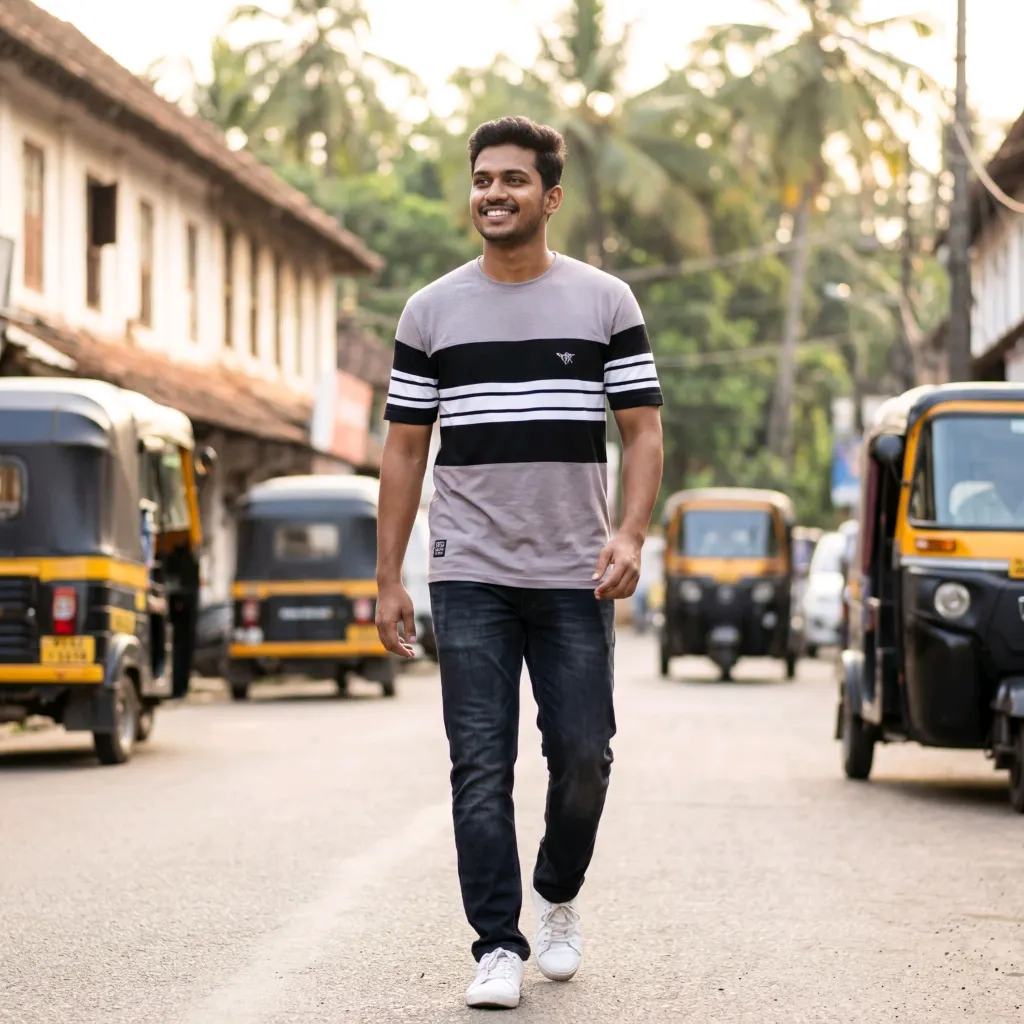 Striped Short Sleeve Round Neck T-shirt for Men - Your Company