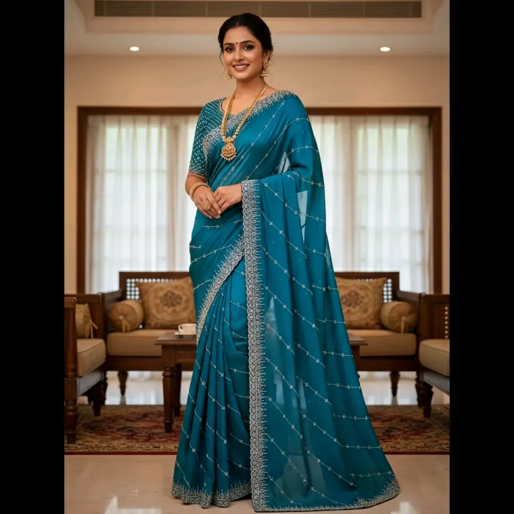 Exquisite Teal Silk Saree - Iqrafashion 9043311710