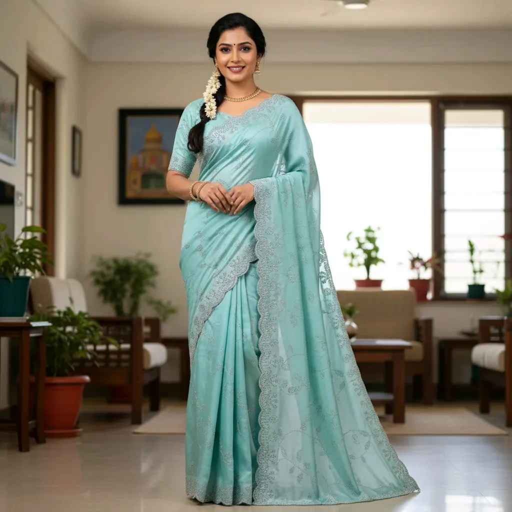 Elegant Sky Blue Embroidered Saree - Perfect for Special Occasions