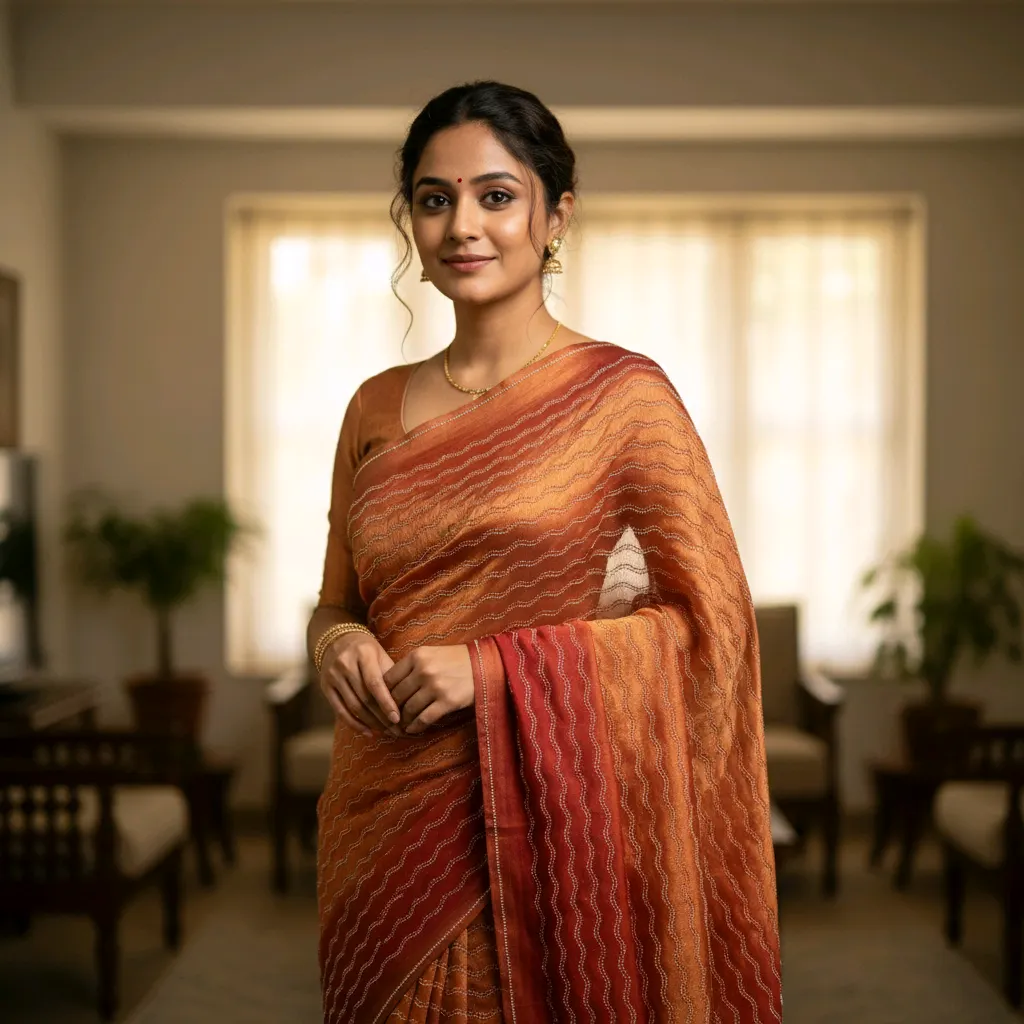 Coco Silk Saree - Elegant Orange & Red Designer Saree | Iqrafashion