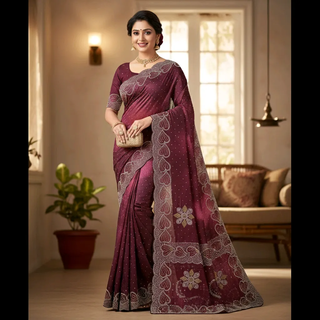Elegant Maroon Embellished Saree from Iqrafashion