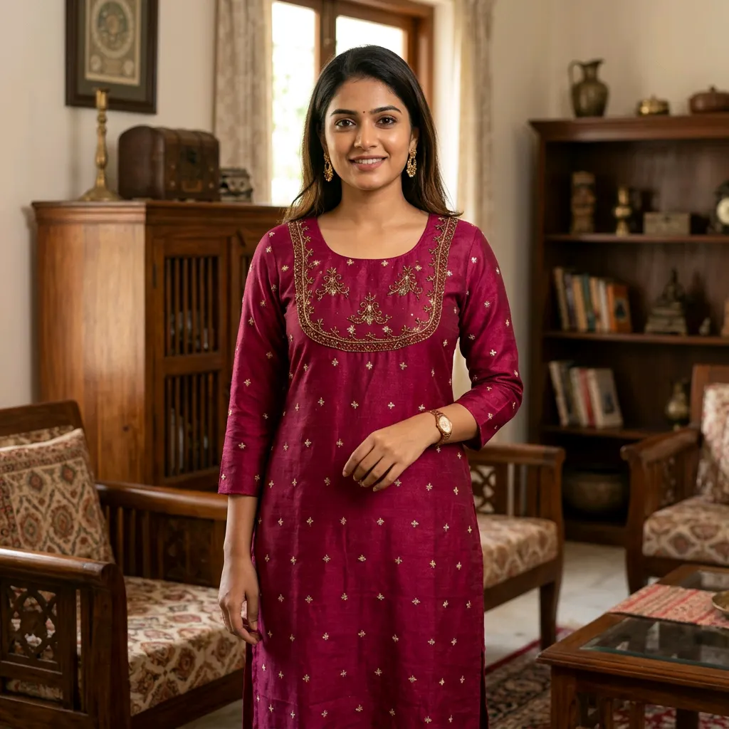 Embroidered Maroon Kurti - Ashini Kurti