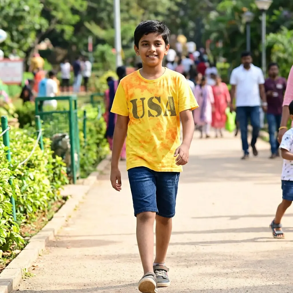 Yellow Half Sleeve Round Neck 'USA' Graphic T-shirt for Boys