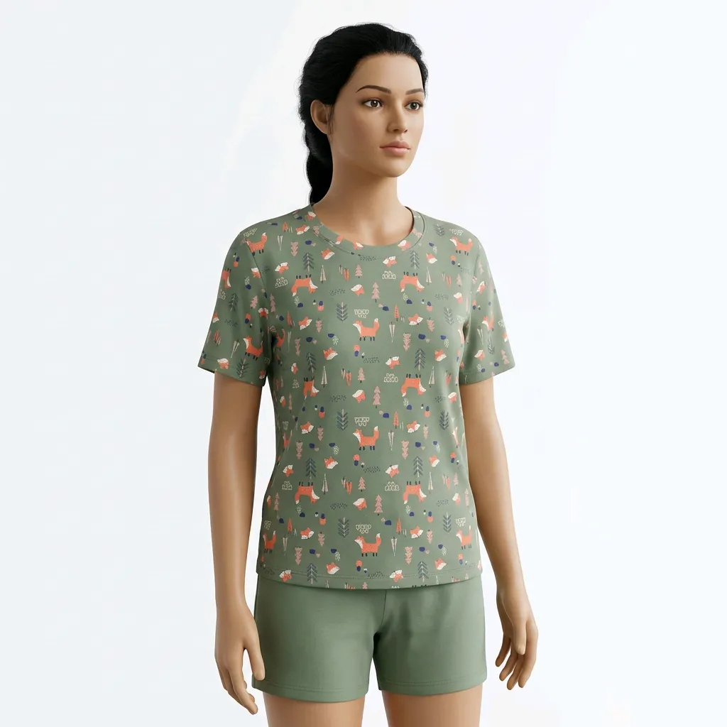 Fox Print Half Sleeve Round Neck T-shirt for Girls