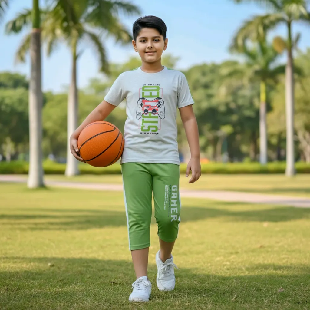 Boys' Gamer Print Half Sleeve Round Neck T-shirt