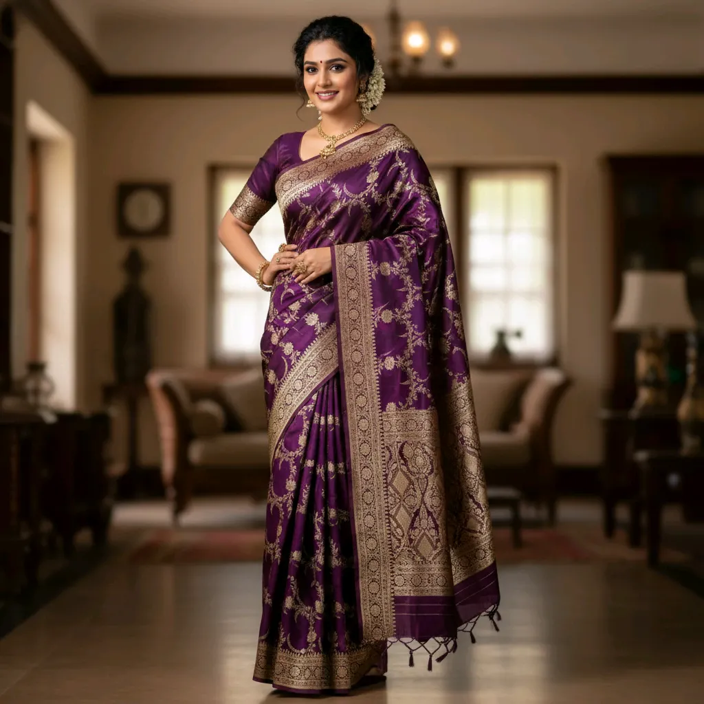 Exquisite Purple Banarasi Saree | Handloom Silk Saree | Banu Collections