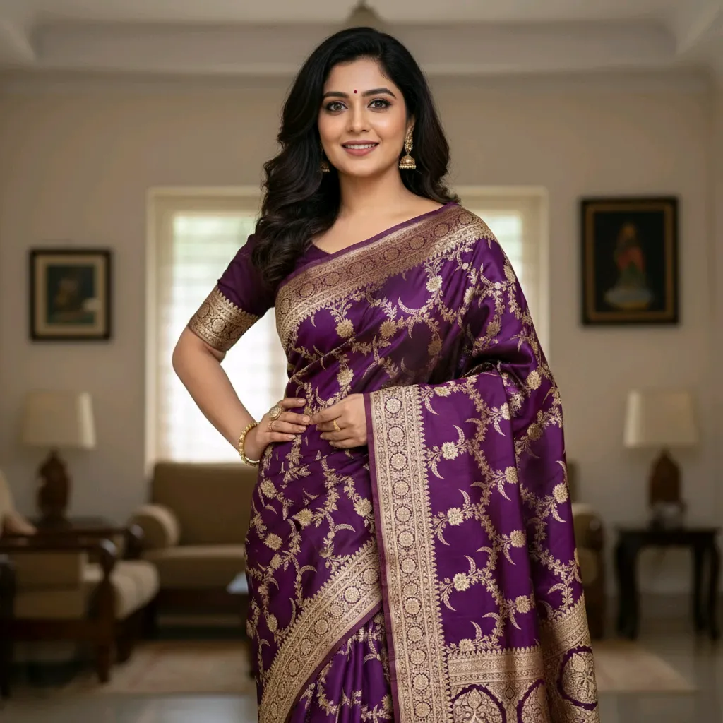 Exquisite Purple Banarasi Saree | Handloom Silk Saree | Banu Collections